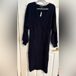 NWT Banana Republic Black Sweater Dress Faux Wrap Size Medium Petite